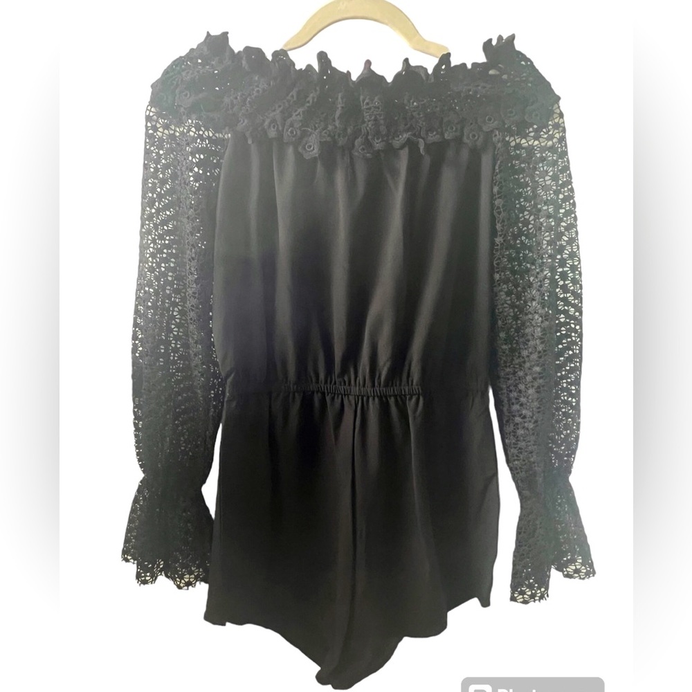 Long Sleeve Romper | off the shoulder | Black | XS